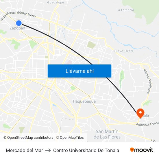 Mercado del Mar to Centro Universitario De Tonala map