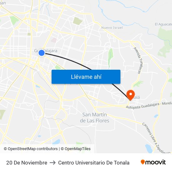 20 De Noviembre to Centro Universitario De Tonala map