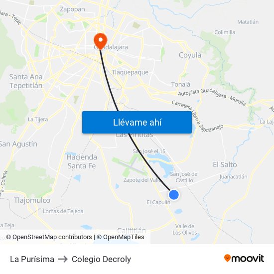 La Purísima to Colegio Decroly map