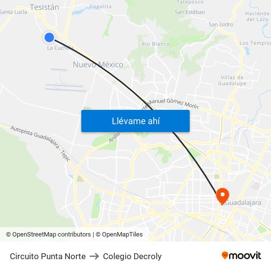 Circuito Punta Norte to Colegio Decroly map