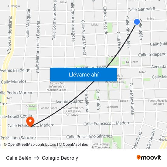 Calle Belén to Colegio Decroly map