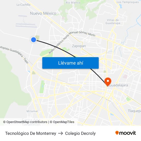 Tecnológico De Monterrey to Colegio Decroly map