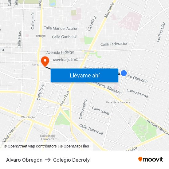 Álvaro Obregón to Colegio Decroly map