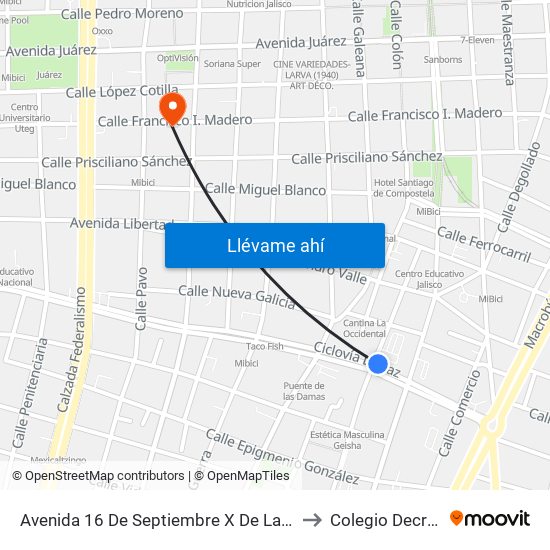 Avenida 16 De Septiembre X De La Paz to Colegio Decroly map