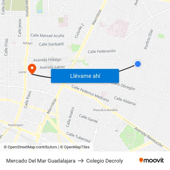 Mercado Del Mar Guadalajara to Colegio Decroly map