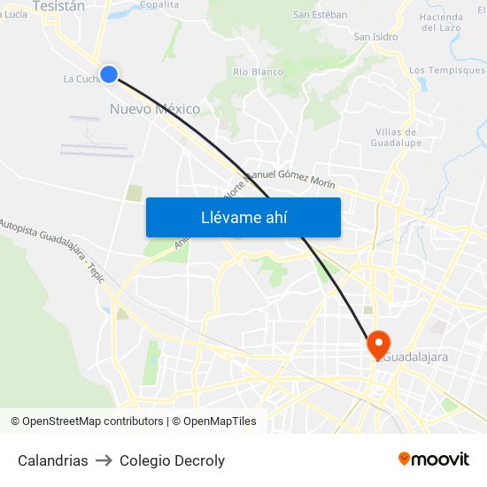 Calandrias to Colegio Decroly map