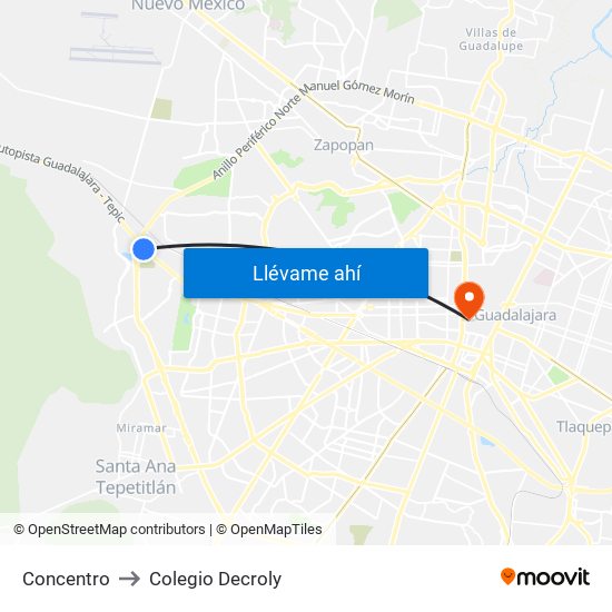 Concentro to Colegio Decroly map