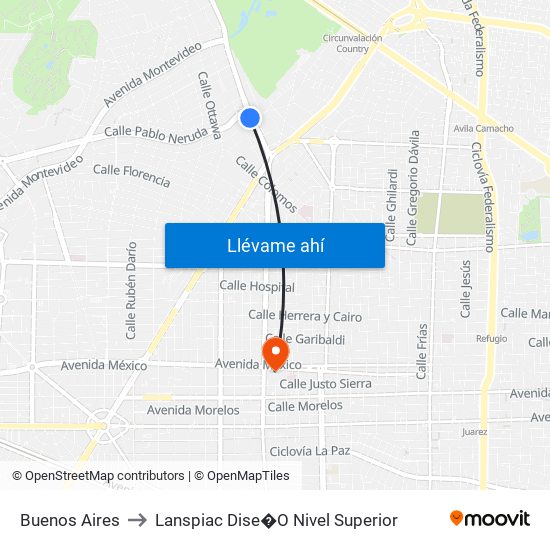 Buenos Aires to Lanspiac Dise�O Nivel Superior map