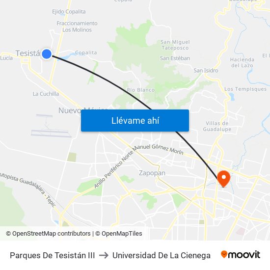 Parques De Tesistán III to Universidad De La Cienega map