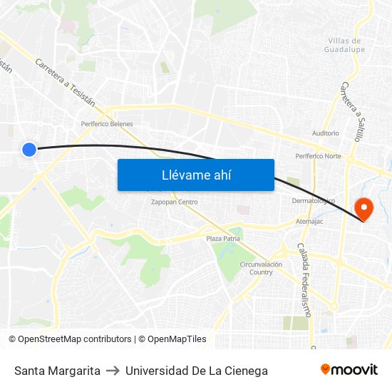 Santa Margarita to Universidad De La Cienega map