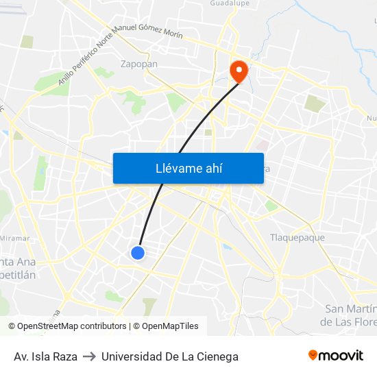 Av. Isla Raza to Universidad De La Cienega map