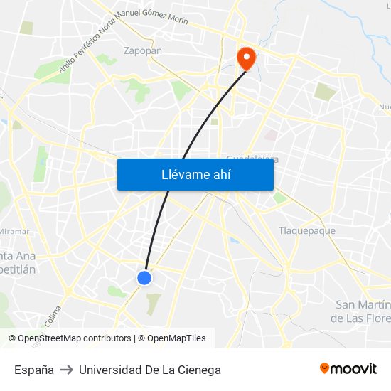 España to Universidad De La Cienega map