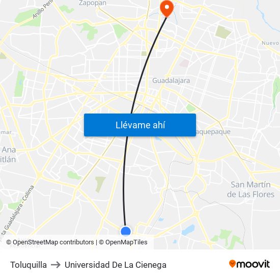 Toluquilla to Universidad De La Cienega map