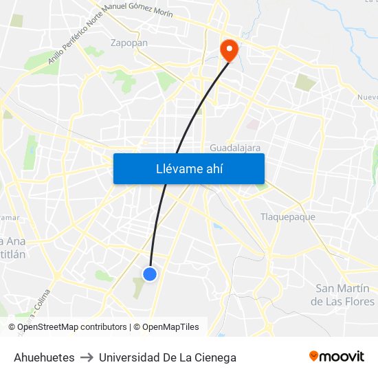 Ahuehuetes to Universidad De La Cienega map