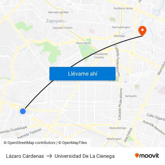 Lázaro Cárdenas to Universidad De La Cienega map