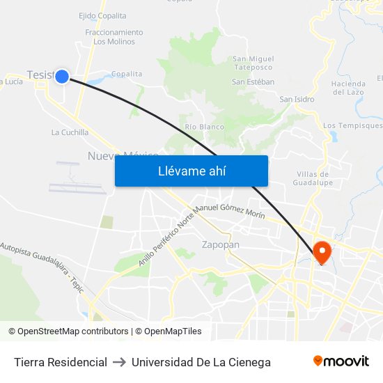 Tierra Residencial to Universidad De La Cienega map