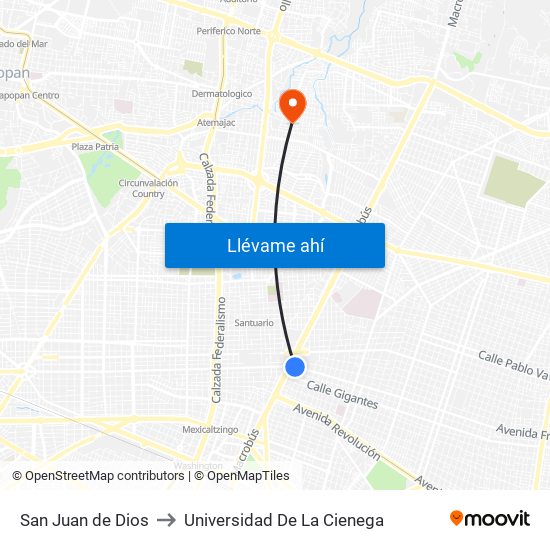 San Juan de Dios to Universidad De La Cienega map