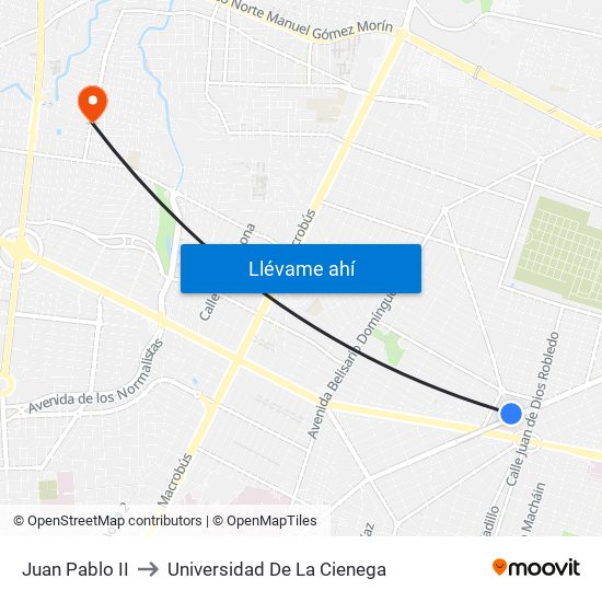 Juan Pablo II to Universidad De La Cienega map