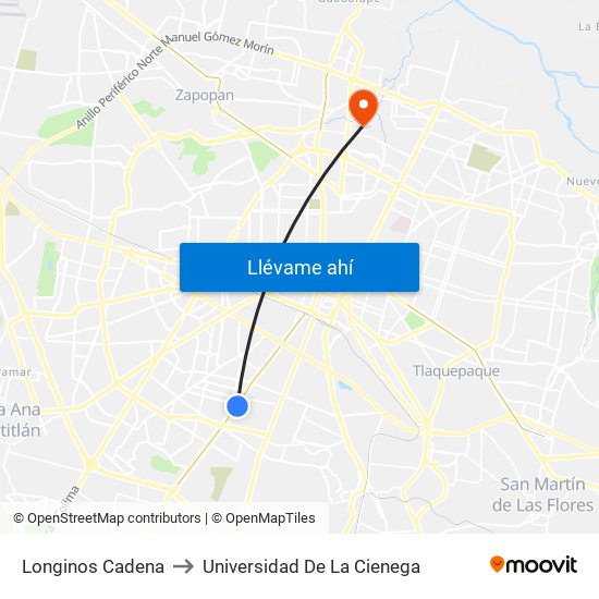 Longinos Cadena to Universidad De La Cienega map