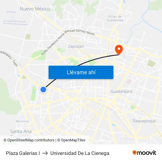Plaza Galerías I to Universidad De La Cienega map