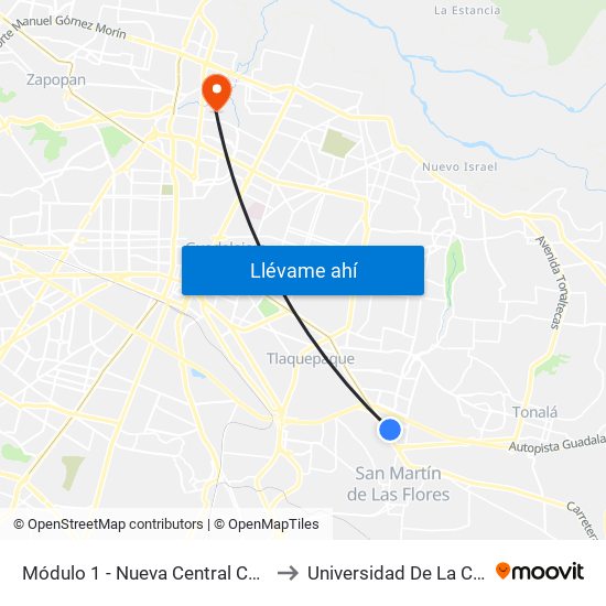 Módulo 1 - Nueva Central Camionera to Universidad De La Cienega map