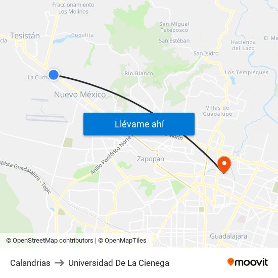 Calandrias to Universidad De La Cienega map