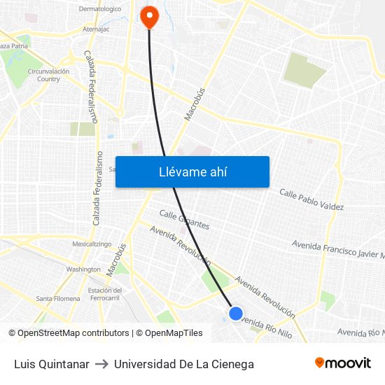 Luis Quintanar to Universidad De La Cienega map