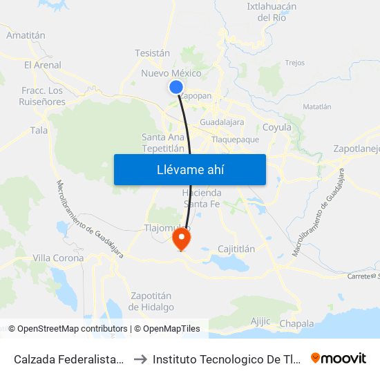 Calzada Federalistas, 1980 to Instituto Tecnologico De Tlajomulco map