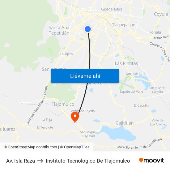 Av. Isla Raza to Instituto Tecnologico De Tlajomulco map