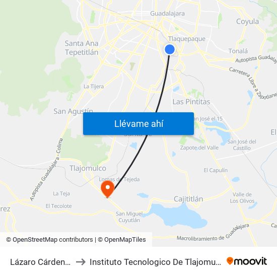 Lázaro Cárdenas to Instituto Tecnologico De Tlajomulco map