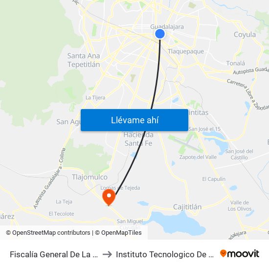 Fiscalía General De La República to Instituto Tecnologico De Tlajomulco map