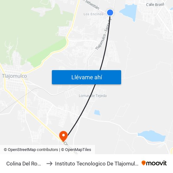 Colina Del Roble to Instituto Tecnologico De Tlajomulco map