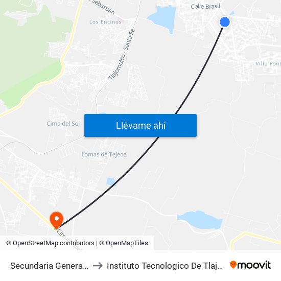 Secundaria General 118 to Instituto Tecnologico De Tlajomulco map