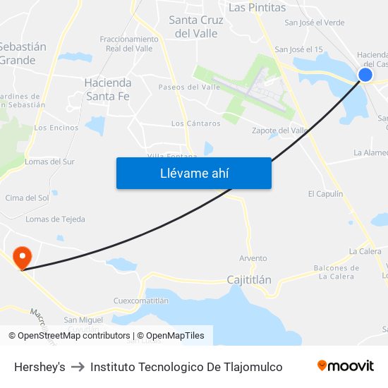 Hershey's to Instituto Tecnologico De Tlajomulco map