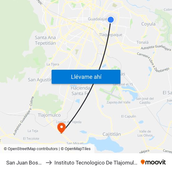 San Juan Bosco to Instituto Tecnologico De Tlajomulco map