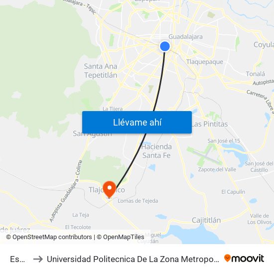 España to Universidad Politecnica De La Zona Metropolitana De Guadalajara map