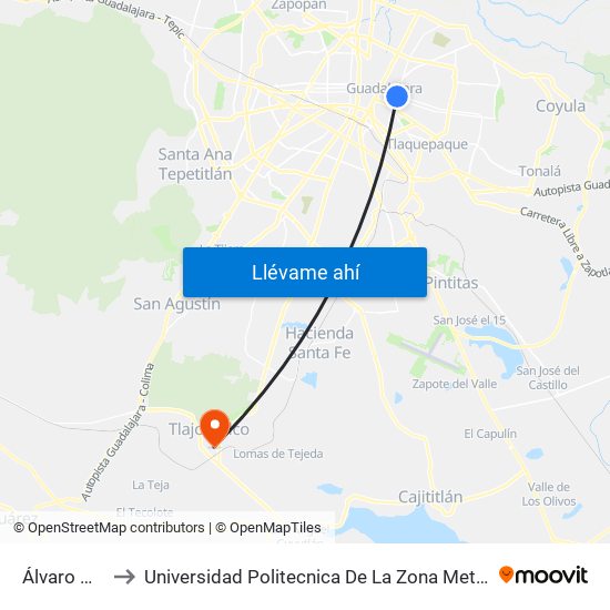 Álvaro Obregón to Universidad Politecnica De La Zona Metropolitana De Guadalajara map