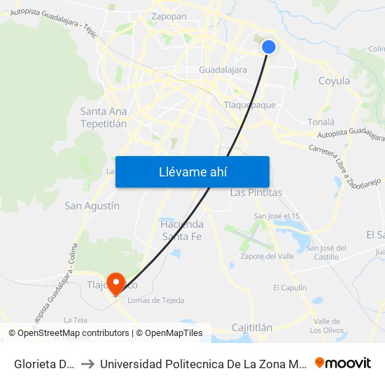 Glorieta Del Obrero to Universidad Politecnica De La Zona Metropolitana De Guadalajara map