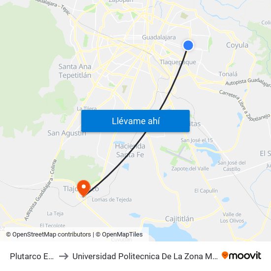 Plutarco Elías Calles to Universidad Politecnica De La Zona Metropolitana De Guadalajara map