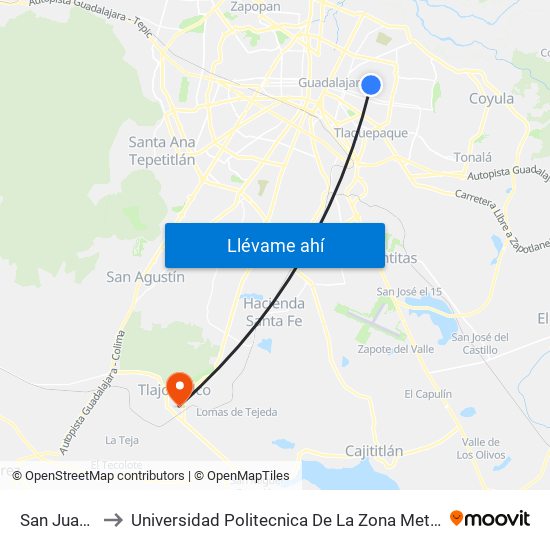 San Juan Bosco to Universidad Politecnica De La Zona Metropolitana De Guadalajara map