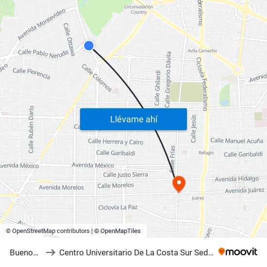 Buenos Aires to Centro Universitario De La Costa Sur Sede San Patricio Melaque map