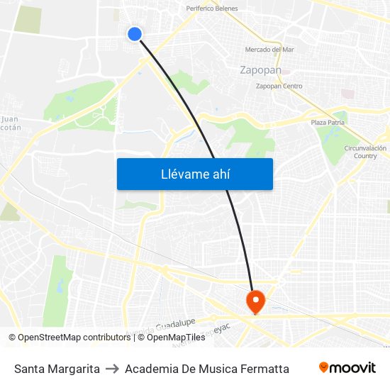 Santa Margarita to Academia De Musica Fermatta map