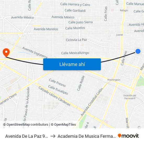 Avenida De La Paz 946 to Academia De Musica Fermatta map