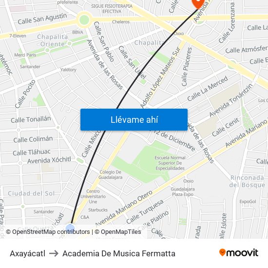 Axayácatl to Academia De Musica Fermatta map