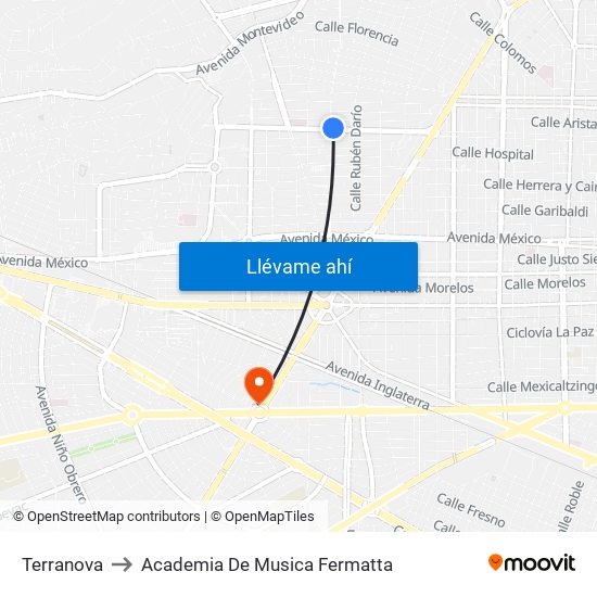 Terranova to Academia De Musica Fermatta map