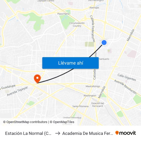 Estación La Normal (Cetram) to Academia De Musica Fermatta map