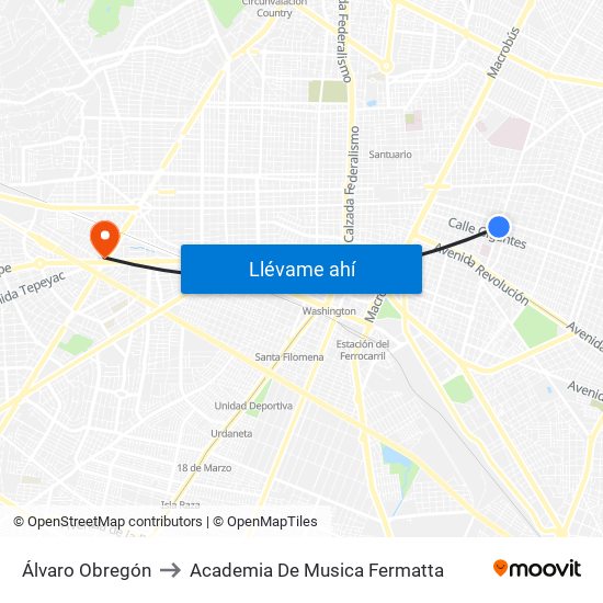 Álvaro Obregón to Academia De Musica Fermatta map