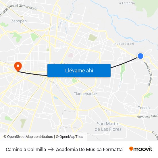 Camino A Colimilla to Academia De Musica Fermatta map