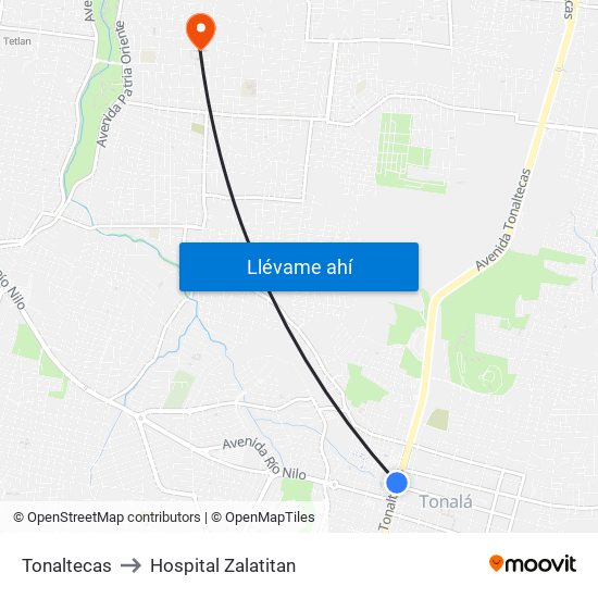 Tonaltecas to Hospital Zalatitan map