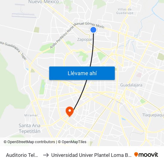 Auditorio Telmex to Universidad Univer Plantel Loma Bonita map